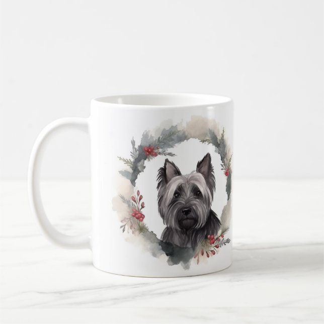 Caneca De Café Arranjo de Natal com Skye Terrier Festa com Cachor (Esquerda)