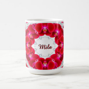Caneca De Café Arranjo Elegante de Orquídeas Vermelhas