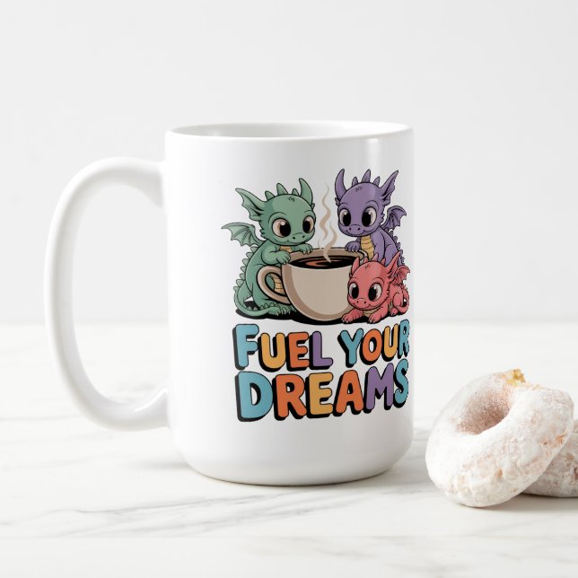 Caneca De Café Arraste Seus Sonhos Dragões (Com Donut)