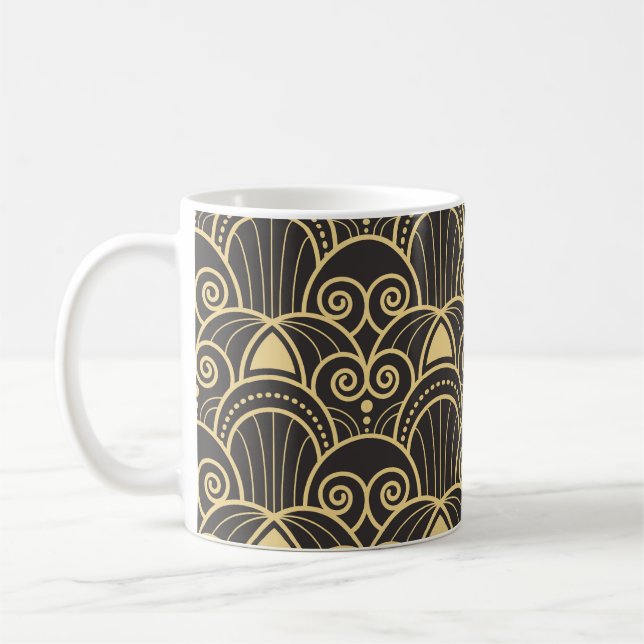 Caneca De Café Art Deco: Azulejos Geométricos Ouros. (Esquerda)