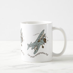 Caneca De Café Art Deco Bi-Aviões - deixe sua imaginação voar.