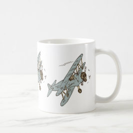 Caneca De Café Art Deco Bi-planes - amarelo sem texto.