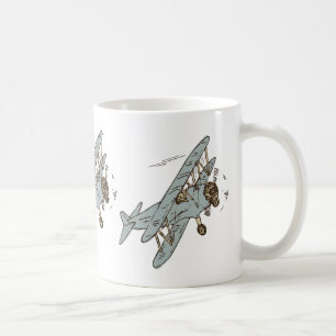 Caneca De Café Art Deco Bi-planes - amarelo sem texto.