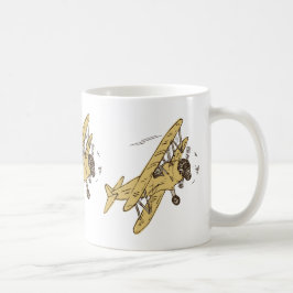 Caneca De Café Art Deco Bi-planes - amarelo sem texto.