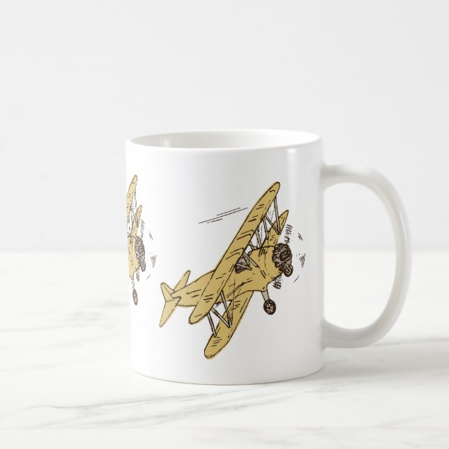 Caneca De Café Art Deco Bi-planes - amarelo sem texto. (Direita)