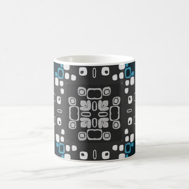 Caneca De Café Art Deco Blue, Cinza Rastreio Floral Abstrato (Centro)