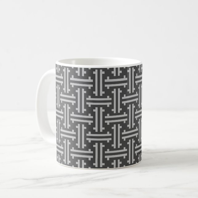 Caneca De Café Art Deco Chinês Frete, Prata e Cinzas Grafitas (Frente Esquerda)