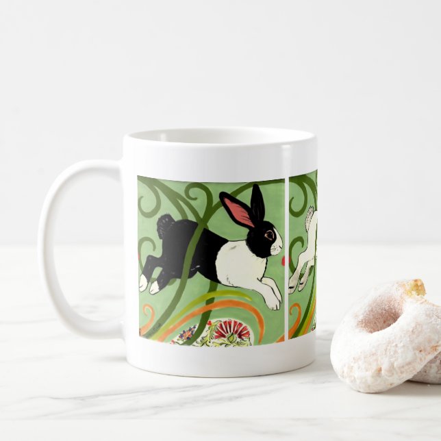 Caneca De Café Art Deco Coelho Coelho Cinza Holandesa Verde Branc (Com Donut)