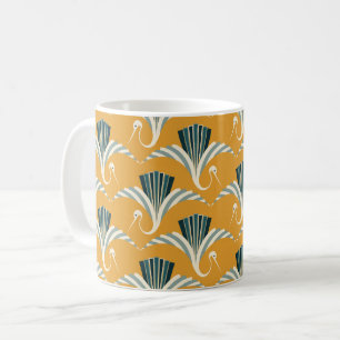 Caneca De Café Art Deco Crane - fundo amarelo