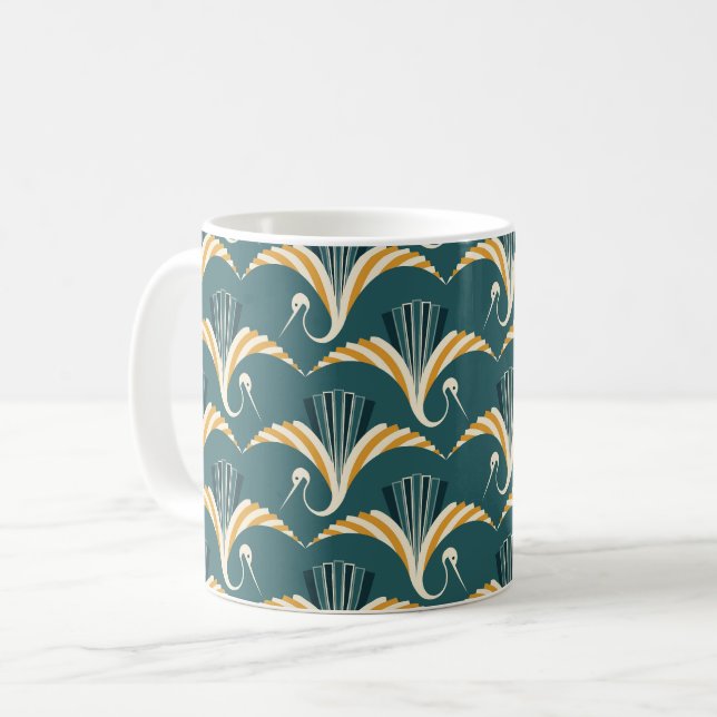 Caneca De Café Art Deco Crane - fundo azul (Frente Esquerda)