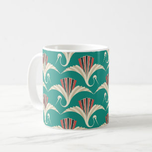 Caneca De Café Art Deco Crane - fundo turquesa