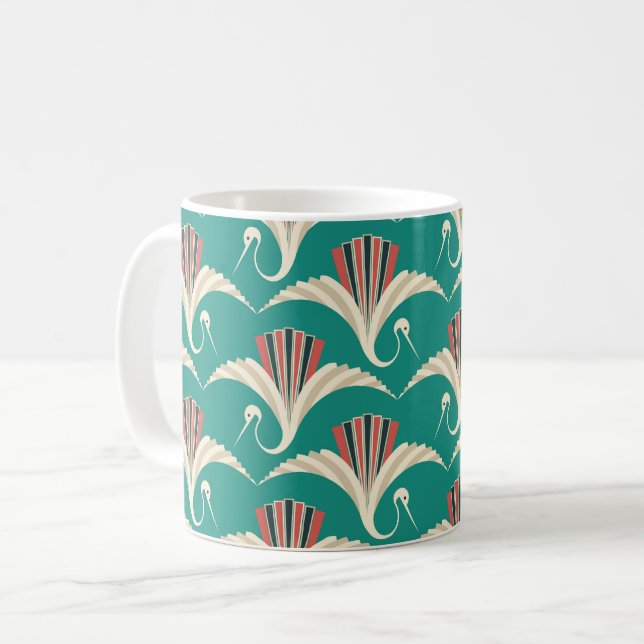 Caneca De Café Art Deco Crane - fundo turquesa (Frente Esquerda)
