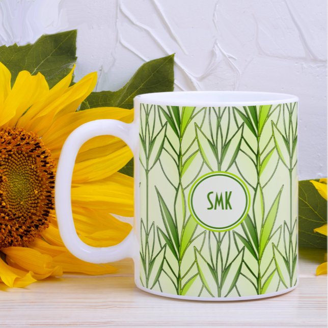 Caneca De Café Art Deco Elegante Deixa Folha Verde Padrão Floral (Criador carregado)
