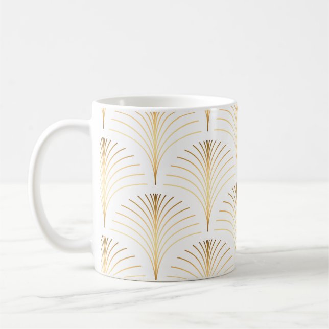 Caneca De Café Art Deco Floral: Elegância Ouro. (Esquerda)