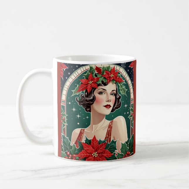 Caneca De Café Art Deco Inspira Retrato Lady Elegante Natal (Esquerda)
