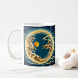 Caneca De Café "Art Deco, lua de Cheio inspirada no Japão e nuven