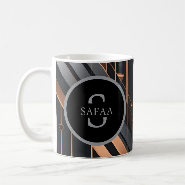 Caneca De Café Art Deco Monogram Circle Name Design (Esquerda)