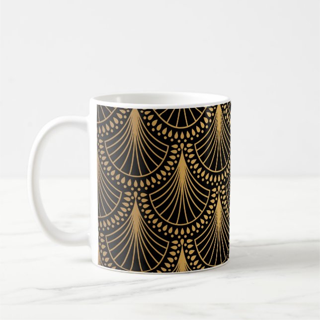 Caneca De Café Art Deco, ouro negro, padrão sem costura. (Esquerda)