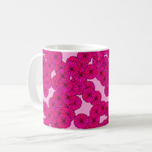 Caneca De Café Art Deco - padrão de flores - magenta a rosa