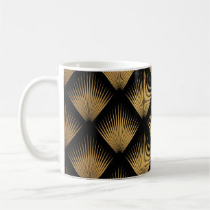 Caneca De Café Art Deco, padrão de ouro negro.
