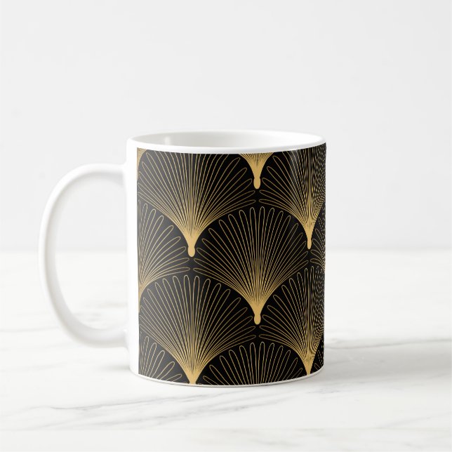 Caneca De Café Art Deco: padrão de ouro preto. (Esquerda)