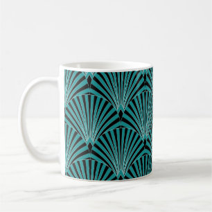 Caneca De Café Art Deco: padrão de ventoinhas verdes.