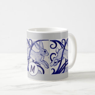 Caneca De Café Art Deco Rabbit Hare Blue White Cinza Monograma