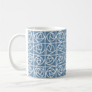 Caneca De Café Art Deco Rosa quadrados estilizados Floral azul pá