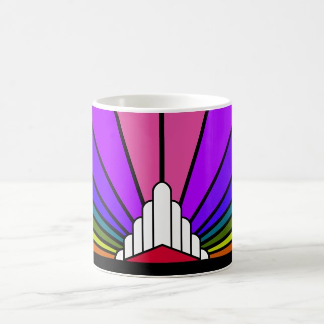 Caneca De Café Art deco sun no arco-íris (Centro)