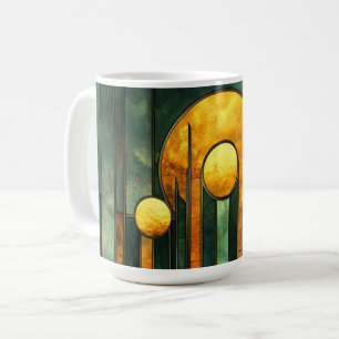 Caneca De Café Art Deco Turquoise Sol Dourado