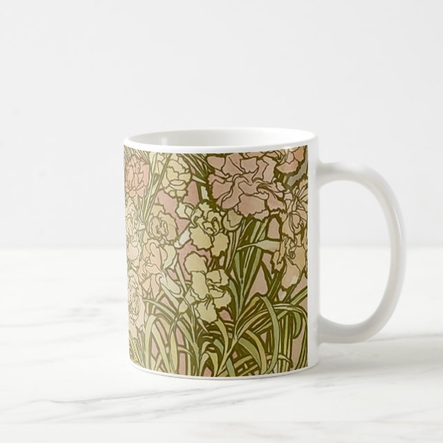 Caneca De Café Art Nouveau Alfonse Mucha Flores de cravo florais (Direita)