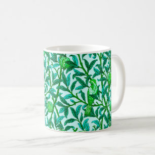 Caneca De Café Art Nouveau Bird e Pomegranato, Turquoise & Aqua