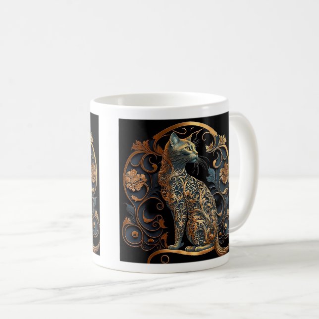 Caneca De Café Art Nouveau Cat Classic Mug, 11 oz (Frente Esquerda)