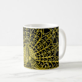 Caneca De Café Art Nouveau Dourado Peacock