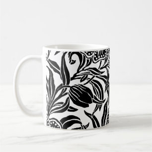 Caneca De Café Art Nouveau Floral Botânico Elegante Preto Branco