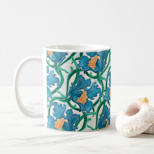 Caneca De Café Art Nouveau Floral Majolica Pattern (Com Donut)