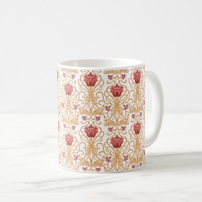 Caneca De Café Art Nouveau flores brancas (Frente Esquerda)