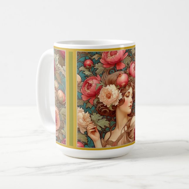 Caneca De Café Art Nouveau Fruta Floral Mug (Frente Esquerda)