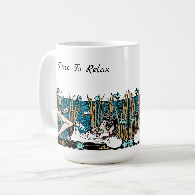 Caneca De Café Art Nouveau Girl Relaxa Por Pond (Frente Esquerda)