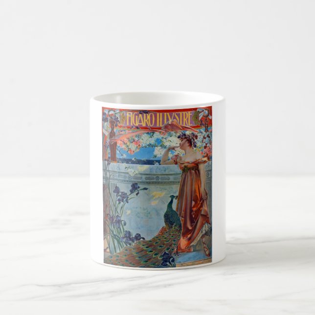Caneca De Café Art Nouveau Lady with Peacock (Centro)