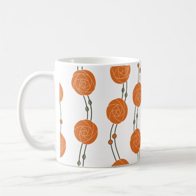 Caneca De Café Art Nouveau Mackintosh Rose Stripes Orange (Esquerda)