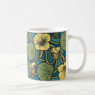 Caneca De Café Art Nouveau Nasturtium Azul Dourado floral Verneui