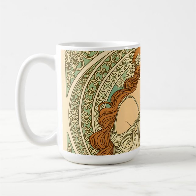 Caneca De Café Art nouveau romantic illustration white flowers (Esquerda)