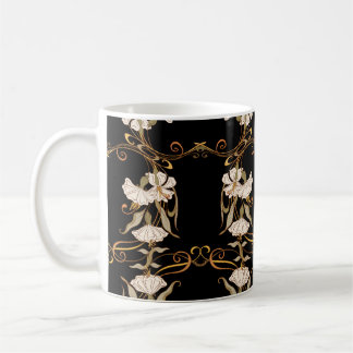 Caneca De Café Art Nouveau Style: Vintage Preto-Dourado.