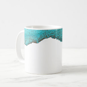 Caneca De Café Arte a Tinta Dourada Abstrato Turquesa Contemporân