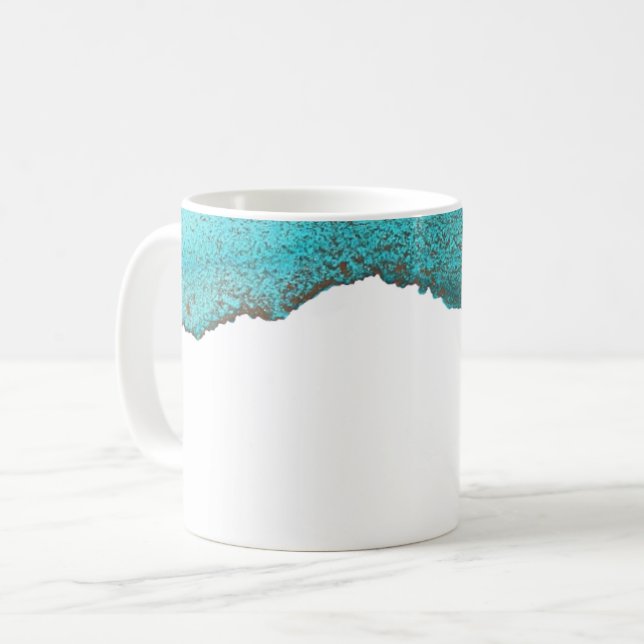 Caneca De Café Arte a Tinta Dourada Abstrato Turquesa Contemporân (Frente Esquerda)