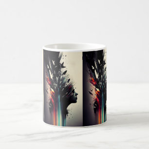 Caneca De Café Arte abstrata boho com rosto de menina