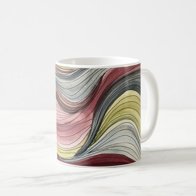 Caneca De Café Arte Abstrata de Aquarela Pintada à Mão com Redemo (Frente Esquerda)