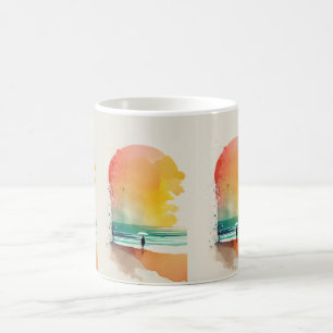 Caneca De Café Arte Abstrata de Praia Caminhando para as Ondas
