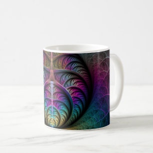 Caneca De Café Arte abstrata fractal colorida alucinante